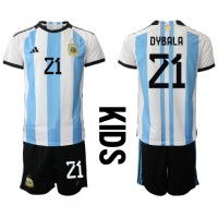 Argentinien Paulo Dybala #21 Fußballbekleidung Heimtrikot Kinder WM 2022 Kurzarm (+ kurze hosen)